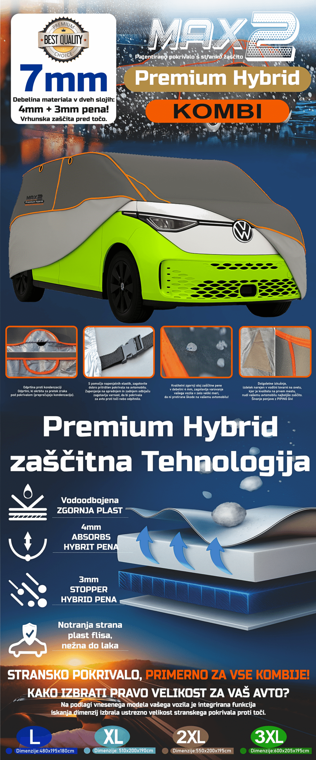 Kombi pokrivalo proti toči MAX2 s stransko zaščito in 7 mm debelino